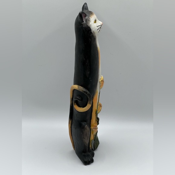 Resin Tall Cat Figurine Flower Details 9 in Height - Picture 6 of 8